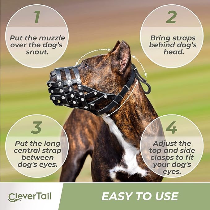 Soft Leather Dog Muzzle for Pitbulls – Dog Muzzle for Large Dogs Pitbull – Large Breathable Pitbull Muzzle Anti Bite – Adjustable Basket Muzzle for Pitbull, Amstaff, Labrador etc. (L Size)