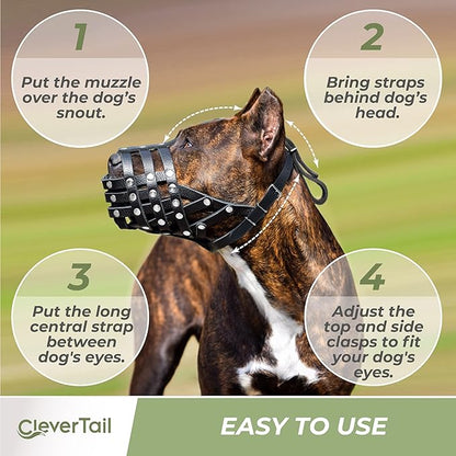 Soft Leather Dog Muzzle for Pitbulls – Dog Muzzle for Large Dogs Pitbull – Large Breathable Pitbull Muzzle Anti Bite – Adjustable Basket Muzzle for Pitbull, Amstaff, Labrador etc. (L Size)