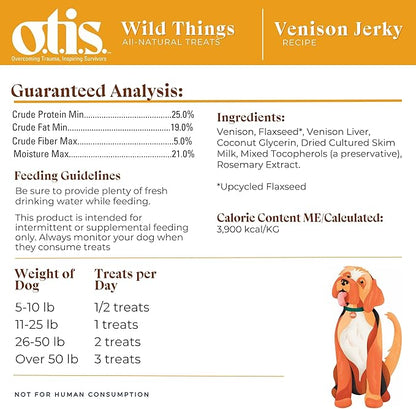 OTIS Venison Jerky for Dogs | Protein Packed, Pasture-Raised, Grass-Fed Venison Jerky Dog Treats Healthy Dog Treats - Wild Things | 4 Ounce Bag