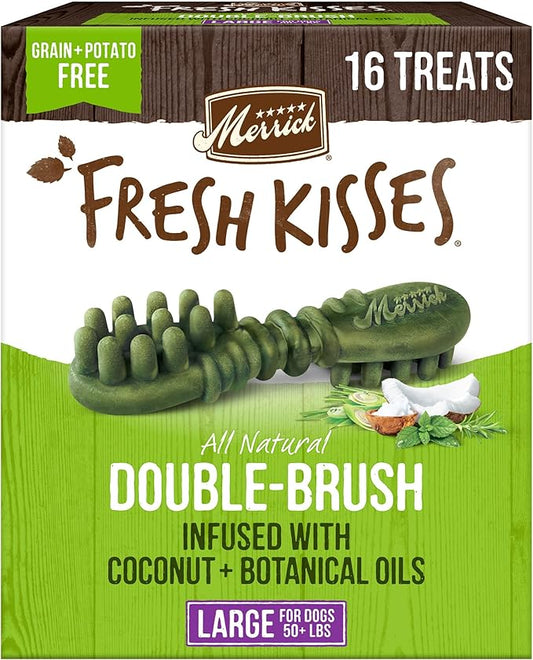 Merrick Fresh Kisses Natural Dental Chews Infused With Coconut And Botanical Oils For Large Dogs Over 50 Lbs - 16 ct. Box