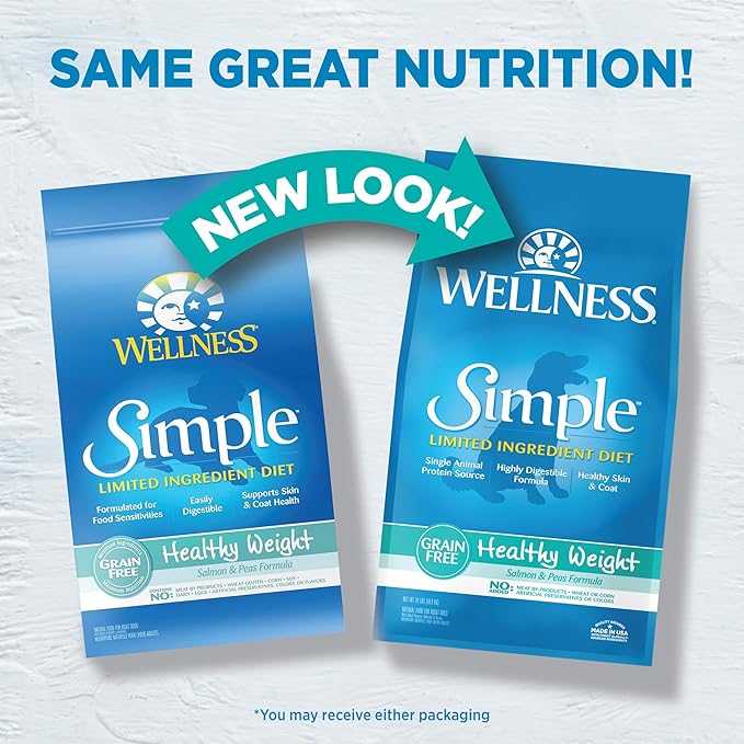 Wellness Natural Pet Food Simple Natural Limited-Ingredient Grain-Free Dry Dog Food, Easy to Digest for Sensitive Stomachs, Supports Skin & Coat (Healthy Weight, Salmon and Peas, 24-Pound Bag)