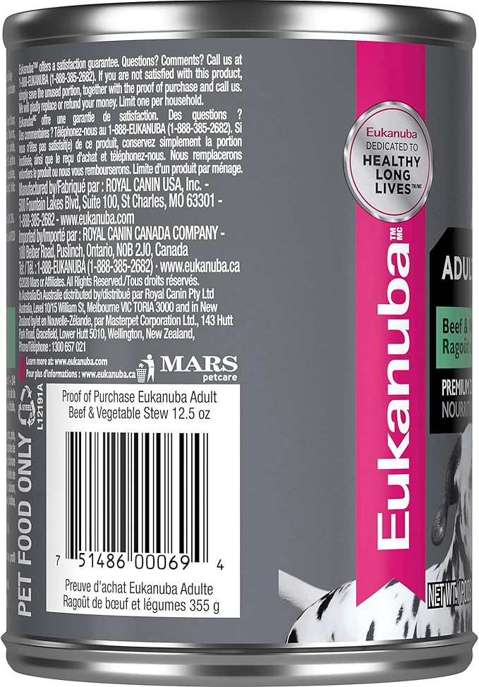 Eukanuba Beef & Vegetable Stew Adult Wet Dog Food, 12.5 oz can (12-count)