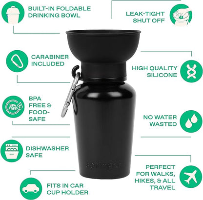 Springer Flip Portable Dog Water Bottle with Foldable Food Grade Silicone Bowl - 20 Ounce Travel Dog Water Bottle Ideal for Camping - Easy Squeeze Hydration & Release to Drain