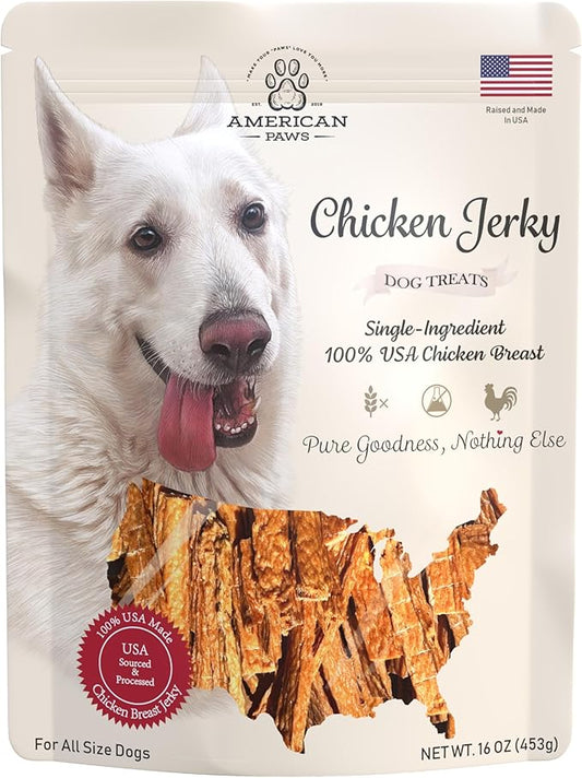 Natural Chicken Jerky Dog Treats Dogs, Made in USA – Delicious & Healthy Dog Jerky Treats from Only USA-Sourced Chicken (1LB)