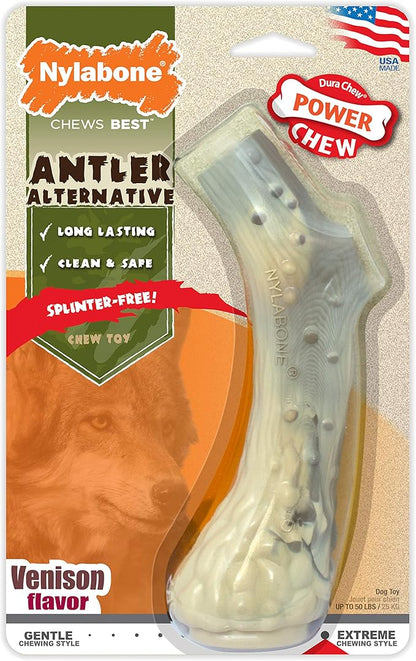 Nylabone Power Chew Antler Alternative Nylon Chew Toy for Dogs, Dog Toys for Aggressive Chewers, Venison Flavor, Large/Giant (1 Count)