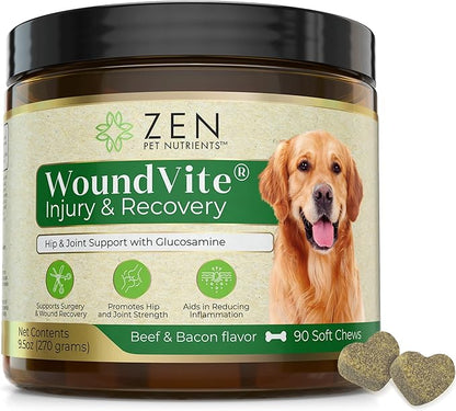 Zen Pet Nutrients WoundVite Hip and Joint Chews for Dogs - Dog Hip and Joint Supplement with Glucosamine Chondroitin, Hyaluronic Acid and MSM for Dog Surgery, Recovery and Joint Relief