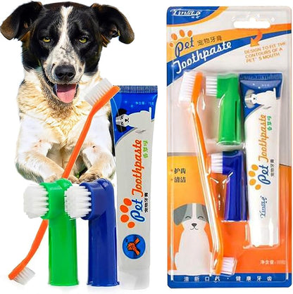 Pets Fresh Breath Kit for Dogs and Cats | Toothpaste, Toothbrush & Fingerbrush Set | Reduce Plaque & Tartar | Safe for Puppies, 4-Piece Kit | Effortlessly Enhances Oral Health