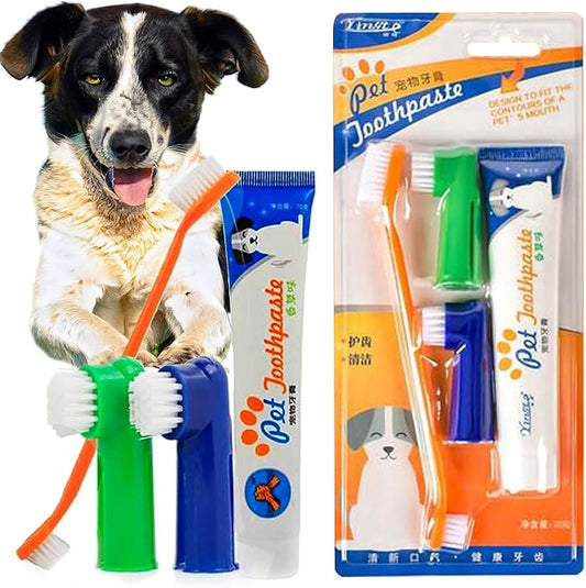 Pets Fresh Breath Kit for Dogs and Cats | Toothpaste, Toothbrush & Fingerbrush Set | Reduce Plaque & Tartar | Safe for Puppies, 4-Piece Kit | Effortlessly Enhances Oral Health