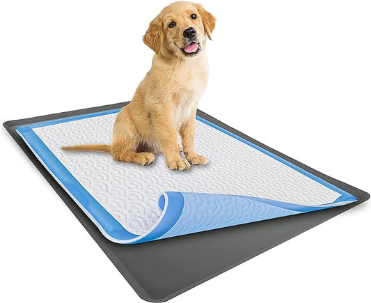 Skywin Dog Pad Holder Tray for 30 x 36 Inches Training Pads – Silicon Wee Wee Pad Holder, No Spill Pee Pad Holder for Dogs - Easy to Clean and Store Perfect for Dog Potty Tray (Grey)