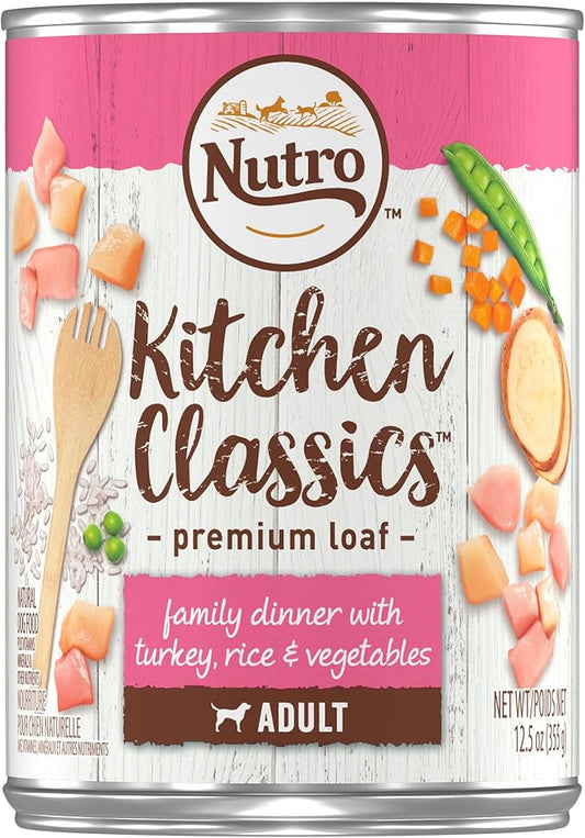 NUTRO PREMIUM LOAF Adult Natural Grain Free Wet Dog Food Healthy Turkey, Sweet Potato & Green Bean Recipe, 12.5 oz. Cans (Pack of 12)