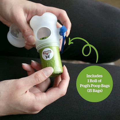 Pogi's Dog Poop Bag Dispenser with Metal Carabiner Clip - Includes 1 Dog Poop Bag Holder for Leashes & 15 Compostable Poop Bags for Dogs