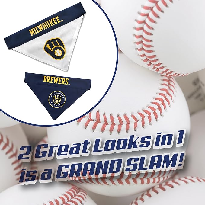 Pets First BRW-3217-S-M MLB Milwaukee Brewers Reversible Pet Bandana, Small/Medium, MLB Team Color