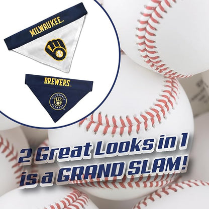 Pets First BRW-3217-S-M MLB Milwaukee Brewers Reversible Pet Bandana, Small/Medium, MLB Team Color