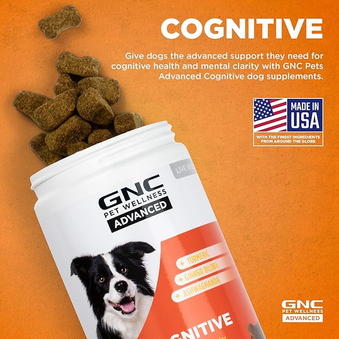 GNC Pets ADVANCED Cognitive Support for Dogs, 90 ct | Chicken Flavored Soft Chews for Dogs with Turmeric, Ginkgo Biloba, Ashwagandha to Support Cognitive Health | Made in the USA