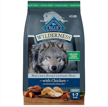 Blue Buffalo Wilderness Adult High-Protein Dry Dog Food with Real Chicken, Grain-Free, Made in the USA with Natural Ingredients, Chicken, 4.5-lb. Bag
