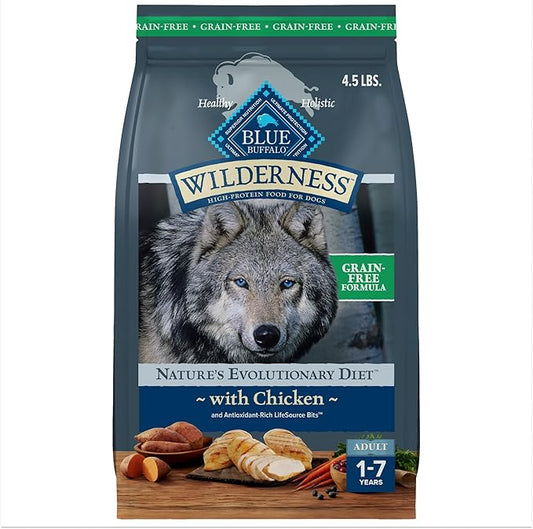 Blue Buffalo Wilderness Adult High-Protein Dry Dog Food with Real Chicken, Grain-Free, Made in the USA with Natural Ingredients, Chicken, 4.5-lb. Bag