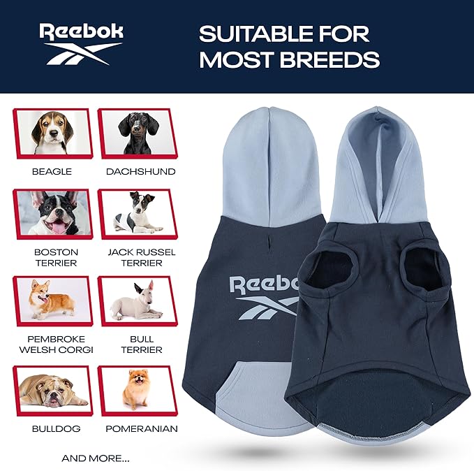 Reebok Dog Hoodie – Fleece Dog Sweater with Leash Hole, Cold Winter Dog Sweatshirt for Small Medium and Large Dogs, Premium Dog Fall Sweater Pullover Hoodie, Cozy Warm Perfect Dog Christmas Outfit