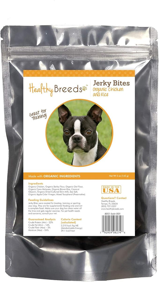 Healthy Breeds Boston Terrier Jerky Bites Chicken & Rice Recipe Dog Treats 5 oz