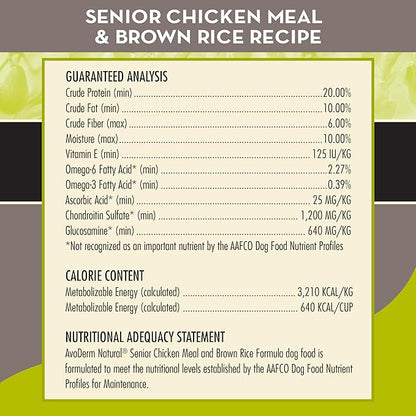 AvoDerm Natural Chicken Meal & Brown Rice - Senior Dry Dog Food 26 lb