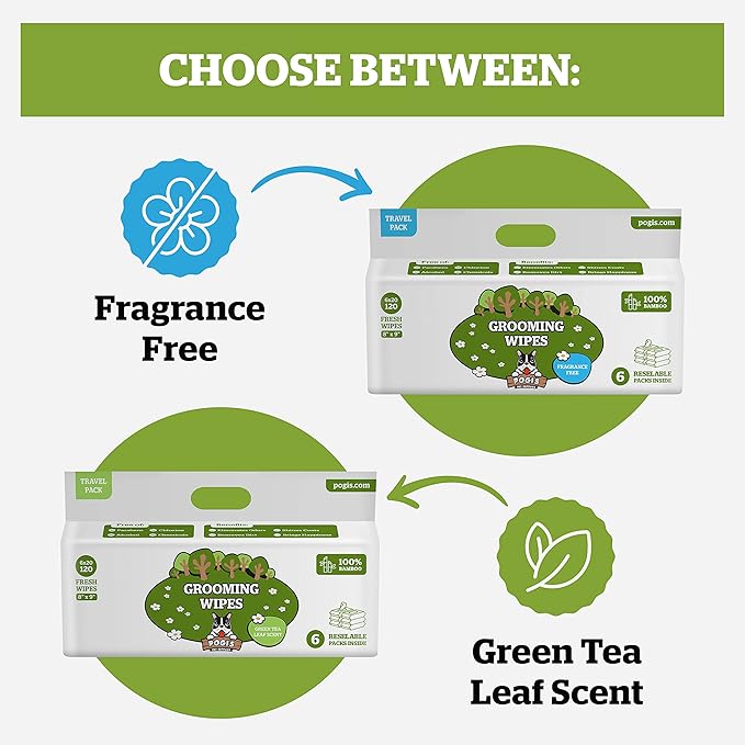 Pogi's Dog Grooming Wipes Travel Packs - 120 Dog Wipes for Cleaning and Deodorizing - Hypoallergenic Pet Wipes for Dogs, Puppy Wipes - Quick Bath Dog Wipes for Paws, Butt, & Body - Green Tea Scented