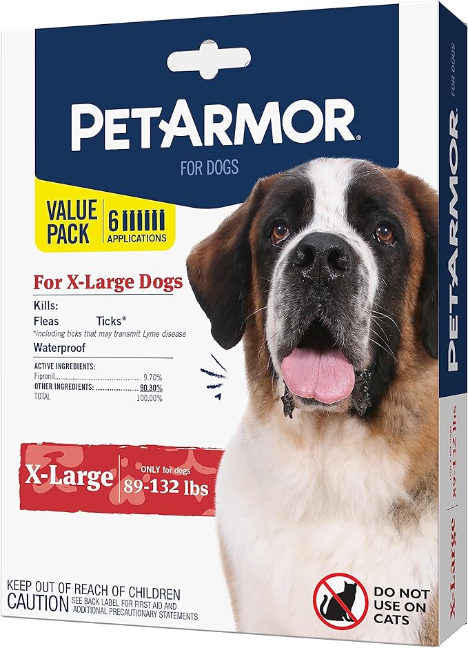 PetArmor for Dogs, Flea and Tick Treatment for Extra Large Dogs (89-132 Pounds), Includes 6 Month Supply of Topical Flea Treatments