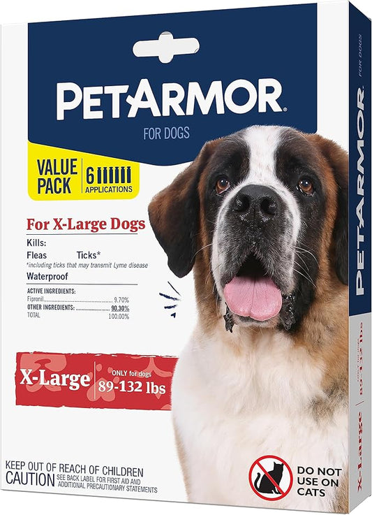 PetArmor for Dogs, Flea and Tick Treatment for Extra Large Dogs (89-132 Pounds), Includes 6 Month Supply of Topical Flea Treatments