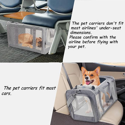 Cat Dog Carrier for Small Medium Cats Pet Carrier Bag for Cats Puppies Portable Cat Carrier Soft Pet Travel Carrier for Cats Cat Bag Carrier Airline Approved Dog Cat Carrier (Large, Grey)