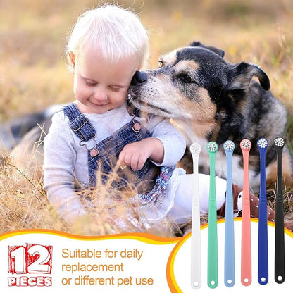 Yinder 12 Pcs Cat Toothbrush Small Dog Toothbrush Mini Head Soft Bristles Dog Tooth Brush Gentle Pet Toothbrush Long Handle Tooth Brush for Puppy Cats Large and Small Dog Dental Care (6 Colors)