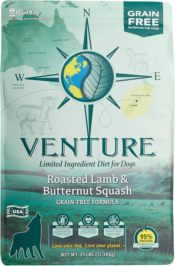 Earthborn Holistic Venture Roasted Lamb & Butternut Squash Limited Ingredient Dry Dog Food, 25 Pound (Pack of 1),