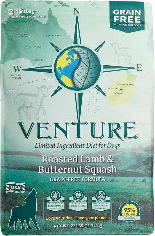 Earthborn Holistic Venture Roasted Lamb & Butternut Squash Limited Ingredient Dry Dog Food, 25 Pound (Pack of 1),