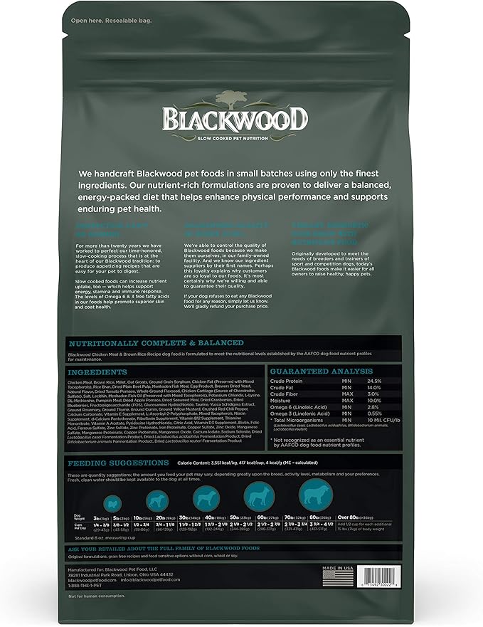 Blackwood Pet Food 075492300228 Chicken Meal & Rice Recipe Everyday Diet Adult Dry Dog Food, 30Lbs (22290)