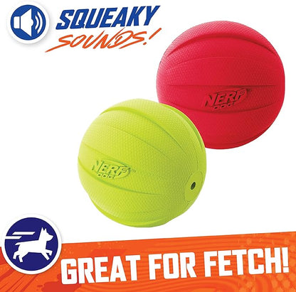 Nerf Dog Classic Ball Dog Toy with Interactive Squeaker, Lightweight, Durable and Water Resistant, 3.8 Inches, for Medium/Large Breeds, Two Pack, Green and Red