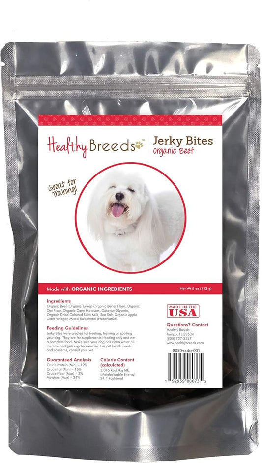 Healthy Breeds Coton de Tulear Jerky Bites Beef Recipe Dog Treats 5 oz