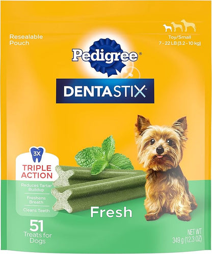 PEDIGREE DENTASTIX Dental Dog Treats for Toy/Small Dogs Fresh Flavor Dental Bones, 12.66 oz. Pack (51 Treats)