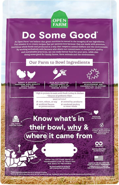 Open Farm Senior Grain-Free Dry Dog Food, Certified Humane Poultry Recipe for Older Dogs with Non-GMO Superfoods and No Artificial Flavors or Preservatives, 22 lbs