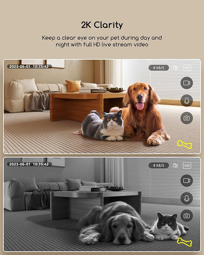 faroro 2K Pet Camera with Treat Dispenser, 5G WiFi Dog Camera with Speaker, Phone App, 2-Way Audio, Night Vision, Motion Alerts for Treat Tossing and Monitoring Your Pet Remotely