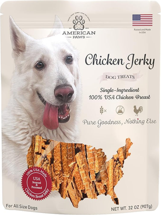 Natural Chicken Jerky Dog Treats Dogs, Made in USA – Delicious & Healthy Dog Jerky Treats from Only USA-Sourced Chicken (2lb)