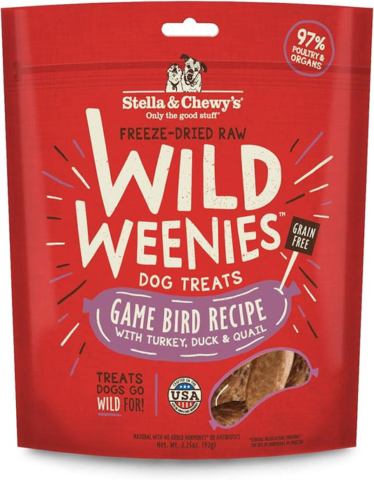 Stella & Chewy's Freeze-Dried Raw Wild Weenies Dog Treats – All-Natural, Protein Rich, Grain Free Dog & Puppy Treat – Great for Training & Rewarding – Game Bird Recipe – 3.25 oz Bag