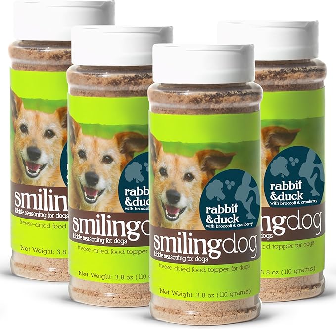 Herbsmith Kibble Seasoning – Freeze Dried Rabbit & Duck – DIY Raw Coated Kibble Mixer - Dog Food Topper for Picky Eaters, 3.8 oz [Bundle x4 Units]