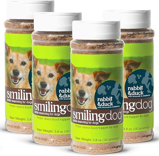 Herbsmith Kibble Seasoning – Freeze Dried Rabbit & Duck – DIY Raw Coated Kibble Mixer - Dog Food Topper for Picky Eaters, 3.8 oz [Bundle x4 Units]