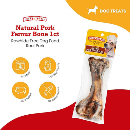 Beefeaters Dog Treats - Natural Pork Femur Bone 1ct, Pack of 3 | Rawhide Free Dog Food | Real Pork | Cleans Teeth & Gums | Highly Digestible | Training Treats for All Dog Sizes