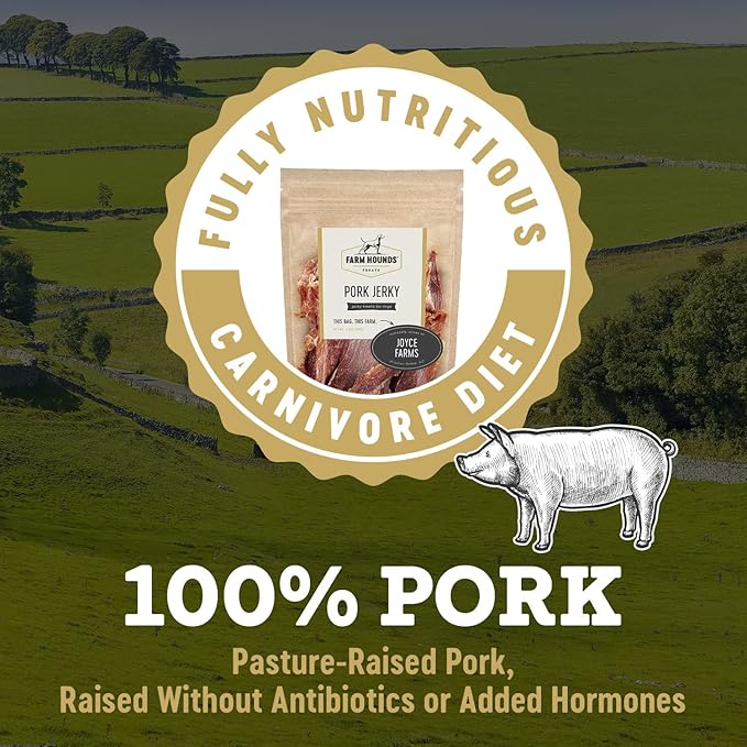 Farm Hounds Premium Pork Jerky for Dogs, 100% Made from Humanely-Raised Pork, Dog Jerky Treats, Healthy Delicious Dog Trainer Dehydrated Pork Jerky Tenders, Made in USA