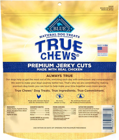 Blue Buffalo True Chews Premium Jerky Cuts Dog Treats, Made in the USA with Natural Ingredients and No Antibiotics Ever, Chicken, 4-oz. Bag
