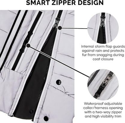 Furhaven Water-Repellent XXL Dog Coat, Washable & Reflective w/ Leash Access & Stretch Fabric - Pro-Fit Active Jacket - Chrome, 2XL/XX-Large