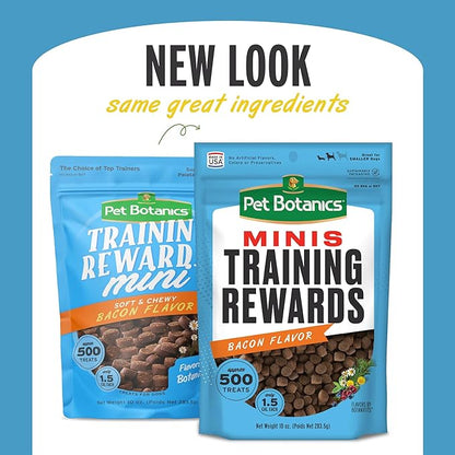 Pet Botanics 10 oz. Pouch Training Rewards Mini Soft & Chewy, Bacon Flavor, with 500 Treats Per Bag, The Choice of Top Trainers