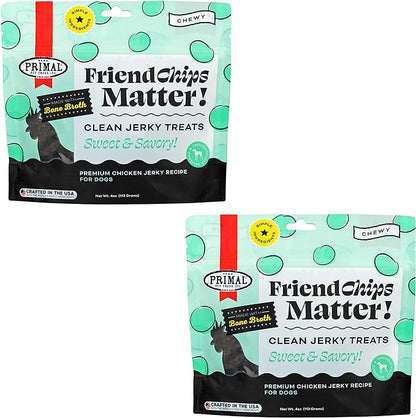 Primal Chicken Jerky Dog Treats Made with Chicken Bone Broth for Dogs, FriendChips Matter Chewy Dog Treat (Pack of 2)