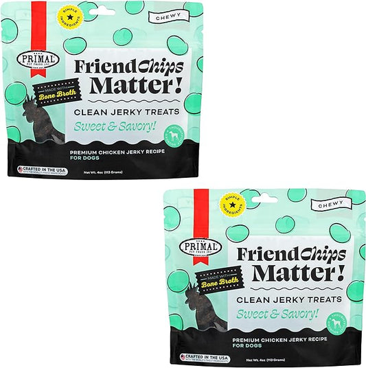 Primal Chicken Jerky Dog Treats Made with Chicken Bone Broth for Dogs, FriendChips Matter Chewy Dog Treat (Pack of 2)