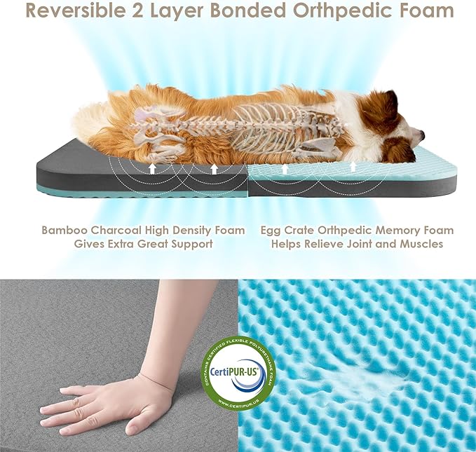 EHEYCIGA Foldable Human Dog Bed for Adult, Orthopedic Memory Foam Dog Bed for Humans, Waterproof Human Dog Bed for People, Faux Fur Human Sized Dog Bed, Grey, 72"x44"x12"