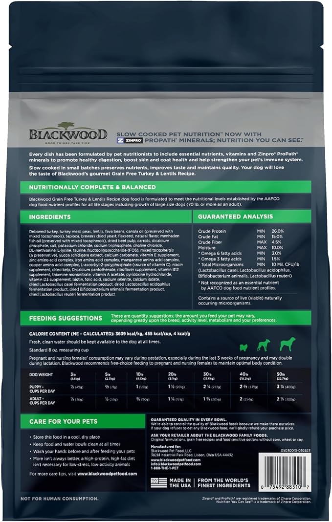 Blackwood Grain Free Small Breed All Life Stages Turkey & Lentils Recipe, 10 lb. bag