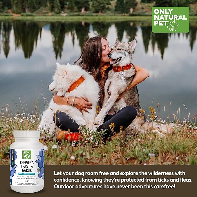 Only Natural Pet Brewer's Yeast & Garlic Chewables - All-Natural Flea & Tick Prevention for Dogs - Fortified with B Vitamins - Promotes Healthy Skin & Coat - 300 Count Tablet (3 Pack)